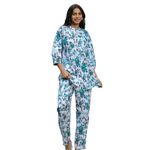 Leriya Fashion Women Ethnic Kurta Set | Rayon Co-Ord Set | Fancy Pajama Set | Pack of 2 | Floral Printed Top & Pant Set | Full Pair Set | A-line Kurta Set for Women (Large, White)