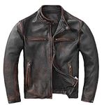 SHOP OF JACKETS LIMITED Vintage Men's Jacket | Black Distressed Leather Motorcycle Jacket | Real Leather Biker Jacket (Black, M)