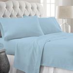 Knight Kavalier 3 Pieces Fitted Sheet King Bed- 100% Egyptian Cotton 400 Thread Count- All Round Elastic Bedsheet Set King Size (72"x 78") Fits Upto 12" Deep Pocket- Snug Fit- Light Blue Striped