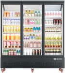 GarveeTech Commercial Display Refrigerator 56.6 Cu.Ft - 3 Glass Door Beverage Cooler with Soft LED Lighting, 8 Heavy-Duty Castors, Perfect for Restaurants, Convenience Stores, Cafes, Black