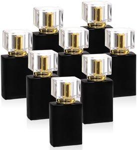 Foraineam 8 Pack 30ml / 1 oz. Black Refillable Perfume Bottles, Portable Square Empty Glass Perfume Atomizer Bottle with Spray Applicator, Black