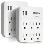 [2 Pack] BESTTEN 6-Outlet Wall Mount Surge Protector, Dual USB Charging Ports (5V/2.4A), 15A/125V/1875W, ETL/cETL Certified, White