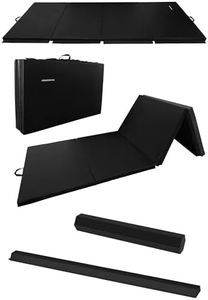BalanceFrom 10x4 Feet 4-Panel Folding Mat with 2-Inch Padding and 8-Foot Foldable Balance Beam Set, Black – for Gymnastics, Tumbling, Cheer, Yoga, Pilates, Home Workouts, and Martial Arts