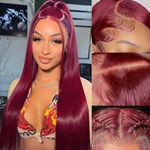 Lace Front Wigs Human Hair 13x4 Straight Lace Front Wigs Human Hair Pre Plucked 99j Burgundy Lace Front Wigs Human Hair Glueless Wine Red Wig Red Lace Front Wigs for Women with Baby Hair 16 Inch