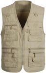 Flygo Men's Fishing Multi Pockets Plus Size Photography Outdoor Climbing Causual Tactical Multi Use Vest (Khaki, Small)