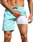 Nonwe Mens Swim Trunks with Compression Liner Quick Dry Summer Board Shorts Swimwear, Blue, 38