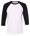 Bella Canvas Unisex 3/4-Sleeve Baseball T-Shirt S White/Black