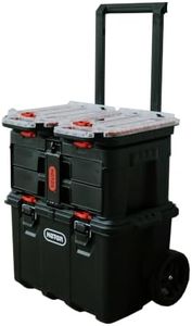 Stack N’ Roll 4-Piece Rolling Tool Storage System – Includes Large Rolling Tool Box, 2-Drawer Tool Box & 2 Tray Organizers | Modular Stackable Tool Storage with Wheels for Garage & Workshop
