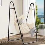 YITAHOME Hammock with Stand, Max. load 150 kg, Hammock Stand with Hanging Swing, 132x90x160 cm, Sturdy Steel Frame, Swing Chair with 2 Hooks and 1 Side Pocket for Patio, Balcony and Garden, White