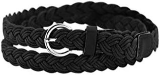 sourcing map Women Adjustable Single Pin Buckle Skinny Braided Belt Black