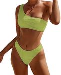 YIMISAN Women's Ribbed Bikini Sets One Shoulder Top with Mid Waist Two Piece Bathing Suit, Grass Green, X-Large