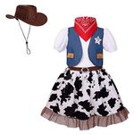 maxToonrain Cowgirl Costume for Girls Funny Holiday Princess Halloween Christmas Party Fancy Dress Outfit (Blue Vest and Red Bandana,11-12 Years)