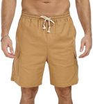 NITAGUT Men's Linen Shorts Summer Beach Casual Drawstring Shorts with Multi Pockets Dark Khaki, X-Large