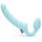 Lovehoney Wave Rider Vibrating Strapless Strap On Dildo - Curved & Rippled 6 Inch Silicone Strap On Dildo for Women - Bullet Vibrator with 3 Speeds & 7 Patterns - Rechargeable & Waterproof - Aqua