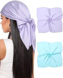 AWAYTR 27.5” Satin Head Scarf for Women Like Silk Scarf Hair Bandanas Women 2Pcs Satin Neck Scarf Headscarf Hair Wrap (Blue + Purple)