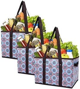 Foraineam Reusable Grocery Bags Set Durable Heavy Duty Tote Bag Collapsible Grocery Shopping Box Bag with Reinforced Bottom, Pack of 3