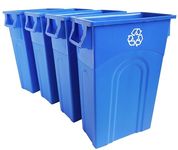 United Solutions Highboy Recycling Bin, 23 Gallon, Space Saving Slim Profile and Easy Bag Removal, Indoor or Outdoor Use, Integrated Handles for Easy Carrying, 4-Pack, Recycle Blue