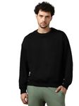 NOBERO Men's Cotton Blend Crew Neck Oversized Loose Sweatshirt (1M-TWSS-R0005_Black_L)