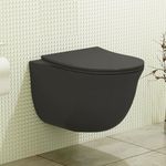 Royal Bathrooms Modern Ceramic Wall Hung Toilet with Rimless Technology Including WC Round Matt Black Pan with Quick Release Soft Close Seat