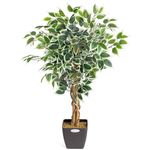 CHRISTOW Artificial Ficus Tree, Fake Weeping Fig House Plant for Home Decoration, Lifelike Variegated Leaves, Natural Wooden Trunk with Twists, Weighted Pot, Indoor Outdoor (90cm / 3ft)