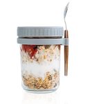 Probiz Overnight Oats Containers with Lids and Spoons 350 ml Glass Mason Jars for Overnight Oats Leak Proof Oatmeal Container Great for Cereal Fruit Vegetable Milk Salad Yogurt (random color) (1)