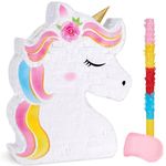 WERNNSAI Unicorn Pinata - Unicorn Party Supplies Pinata Bundle with Blindfold and Bat for Girls Kids Rainbow Unicorn Theme Birthday Party Game Decorations (40 x 31 x 8cm)