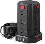 Power Bar with Surge Protector,9.8 FT Extension Cord 3 USB Ports 1 USB C 12 AC Outlet Tower Power Bar,Surge Protection Power Strip Overload Protection,Desk Charging Station for Home Office Accessories