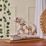 APNIMARKET Mother Child Elephant showpiece | Elephant Figurine | Elephant Statue Showpiece with Baby Elephant | Wooden Base showpieces for Home Decor - Elephant in Elephant 9"