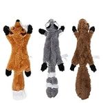 Stuffingless Dog Toy, Stuffing Free Dog Chew Toys Set with Squirrel Raccoon and Fox Squeaky Plush Dog Toys for Small and Medium Dogs - 3 Packs, 46cm