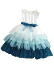 TAGAS Baby-Girl's Mesh Fit and Flare Knee-Length Dress (KD-203_Blue_4 Years-5 Years)