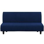 Turquoize Futon Cover Stretch Armless Sofa Bed Slipcover Spandex Non Slip Soft Couch Sofa Cover Without Arms Futon Slipcovers for Living Room Furniture Protector with Elastic Bottom, Navy Blue