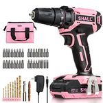 SHALL Pink Cordless Drill Driver 20V Electric Power Drill Screwdriver Set with 2.0AH Battery & Fast Charger for Women, 3/8'' Keyless Chuck, Variable Speed, 18+1 Position & 34pcs Drill/Driver Bits