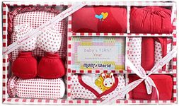 MOM CARE Newborn Baby Gift Set Has All Babies Essential Clothes Born Baby Items for Newly Born Baby Boy/Girl 11 pcs Set Red