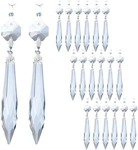 20Pcs Chandelier Icicle Crystal Prisms with Bead Crystals Lighting Lamp Replacement Parts (63mm, Clear)