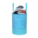 PrettyKrafts 45L Non Woven Trio Printed Round Foldable Large Laundry Bag/Basket With Handles, Freestanding Clothes Storage Organizer for Bedroom, Bathroom, Dorm (36x36x45cm, Blue, Set of 1)