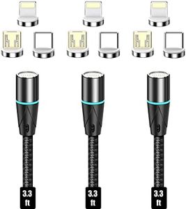 N. NETDOT Câble Magnétique, 3 en 1 Chargeurs de Téléphone Magnétiques à Charge Rapide 3 Pack Gen12 et Transfert de Données Chargeur Magnétique pour Micro-USB, USB-C/Type c et i-Product - 1m Noir