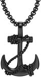 Greendou Fashion Jewelry Stainless Steel Nautical Anchor Cross Pendant Necklaces with 21.6 inch Chain (Black)