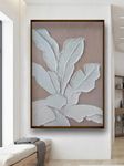 Artsense Minimalist White Leaf on Beige Canvas Painting - Elegant Digital Print, 20x30 Inches (50.8x76.2 cm), Contemporary Framed Wall Art