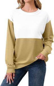 RONGCAT Womens Color Block Sweatshirts Long Sleeve Crewneck Loose Fit Pullover Oversized 2024 Fall Outfits Clothes Y2K Tops, Khaki-white, Medium