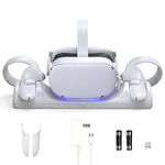 VR Charging Station for Oculus Quest 2/Meta Quest 2, Charging Dock Supports LED indicator/Simultaneously Magnetic Charging Headset and Touch Controller, with 2 Rechargeable Batteries and USB-C Charger