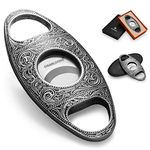 CIGARLOONG Cigar Cutter Stainless Steel Bronze Engraved Double Cut Blade Cigar Guillotine （Color:Silver1