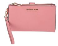 Michael Kors Women's Jet Set Travel Double Zip Wristlet Wallet Saffiano Leather, Pink Primrose