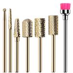 MELODYSUSIE Nail Drill Bits Set Carbide Less Dust Professional 3/32 Inches Nail Bits Filing Acrylic Nails Gel Nails Down Removing Cuticle Tools for Electric Nail Files Drill Machine, 7pcs, Gold