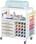 LUCKUP Organization and Storage Craft Table for Cricut Machines, Rolling Cart Cabinet with 28 Vinyl Roll Holders and 5 Drawers, Heat Press Stand Crafting Storage Cart with Hooks