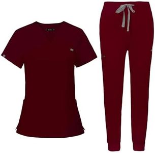 Niaahinn Women's Scrub Top with Classic V-Neck & Yoga Jogger Pants Medical Nursing Uniform Scrub Set (Burgundy, XS)