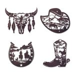 4 Pcs Western Wall Decor Rustic Brown Western Decor for Home Metal Western Decor Cowboy Boot Horseshoe Cowboy Hat Cow Skull Wall Art Decor Country Western Decor for Bedroom Living Room Bathroom (A)