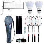 Unibos 4 Player Badminton Set With Racket Poles & Net Shuttlecock Outdoor Garden Family Game Sport With Carry Bag