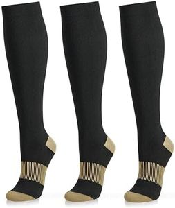 Medical Compression Socks for Women and Men 3 Pairs 20-30 mmHg Knee High Christmas Compression Stockings Circulation Best for Running Athletic Nurses (05 Black Copper 3 Pack, Large-X-Large)