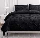 Full Comforter Set Double – 7 Piece Bed in a Bag – Pinch Pleated Full Size Bedding Set with Comforter, Flat Sheet, Fitted Sheet, Pillowcase & Sham – Soft Pintuck Bed Set - Black