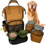 Tito's Closet Pet Travel Bag Includes Dog Travel Accessories 2-Pack Travel Bowls for Dogs, 2 Dog Food Containers, Dog Treat Bag (Brown)